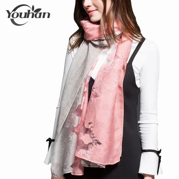

YOUHAN 2018 Women Scarf Brand bandana Embroidered Flowers Lace Scarves High Quality Cotton Scraf Female Foulard Pashmina Shawls