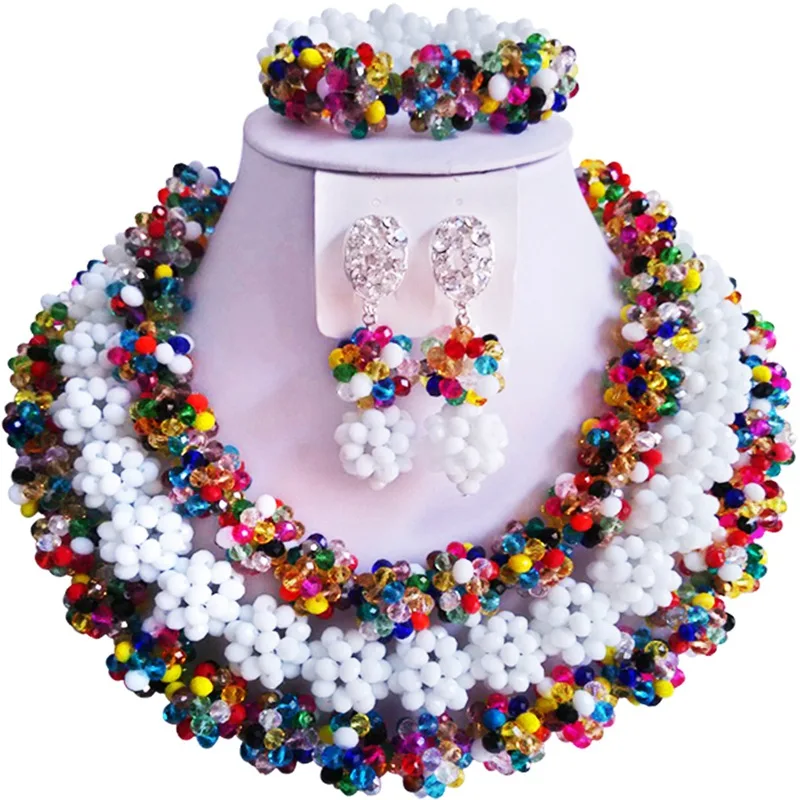 

Latest Multicolor Opaque White African Anniversary Crystal Beads Necklace Jewelry Set 3C-SJTQ-08