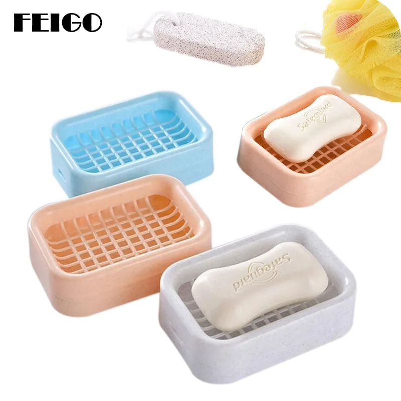 

FEIGO Multicolor Plastic Soap Dish Bathroom Creative Double draining soap holder Non-slip soap box Home Bathroom Accessories F27
