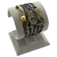 Original novedoso ajustable de cuero tejido ancho Unisex pulsera Vintage bronce mágico reliquias pulsera búho Snitch joyería