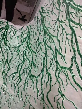 

unique green sequins tulle embroidery french net lace fabric for party dress