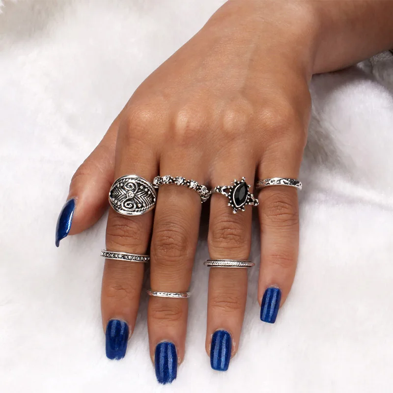 Vintage Tibetan Gold Knuckle Rings for Women Boho Flower Crystal Ring Set Bohemian Midi Finger Gem Jewelry Bague Femme | Украшения и