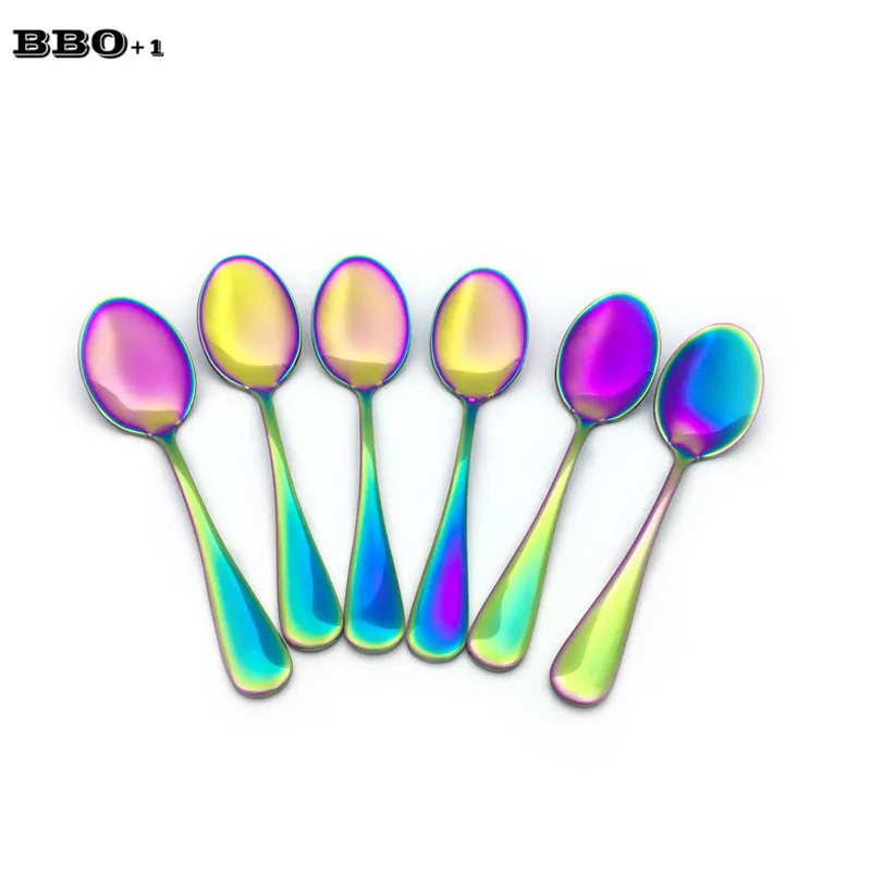 

5.3'' 4-12pcs Rainbow Teaspoon Small Coffee Dessert Spoon Stainless steel Round Mix Stirring Spoons Colorful Kitchen Cutlery