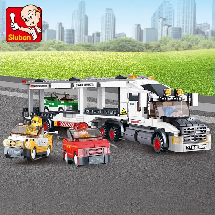 

SLUBAN 2017 NEW 0339 Auto Transport Truck Carrier Vehicle Set Building Brick Block Educational minis Childen Toy Free Shipping