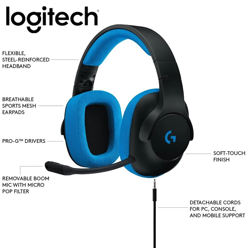 Оригинальные Игровые наушники Logitech G233 progy с проводным управлением и микрофоном