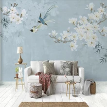 Пользовательские цветочные обои, цветок магнолии и птица Фреска для гостиной спальни диван фон домашний декор papel де parede