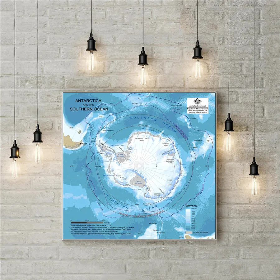 

Antarctic And The Southern Ocean Map Bright Color Charming Wall Art Sticker Canvas Print Painting Home Decor Pub Cafe Bar Poster