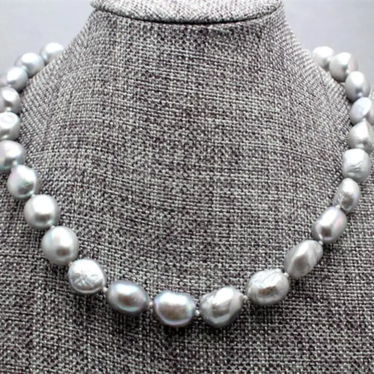 

11-13mm nature south sea silver grey baroque pearl necklace 18 inch
