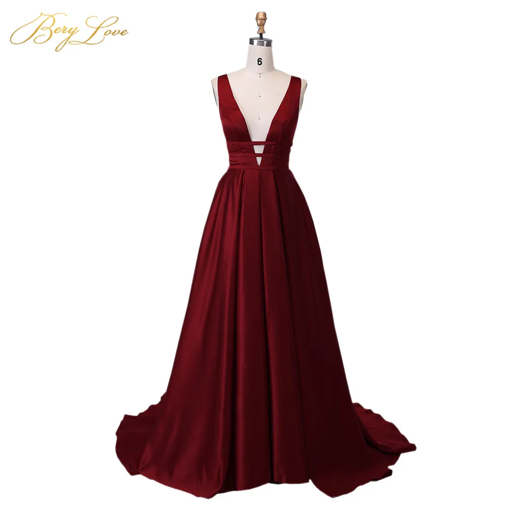 Elegant Red Satin Long Evening Dress