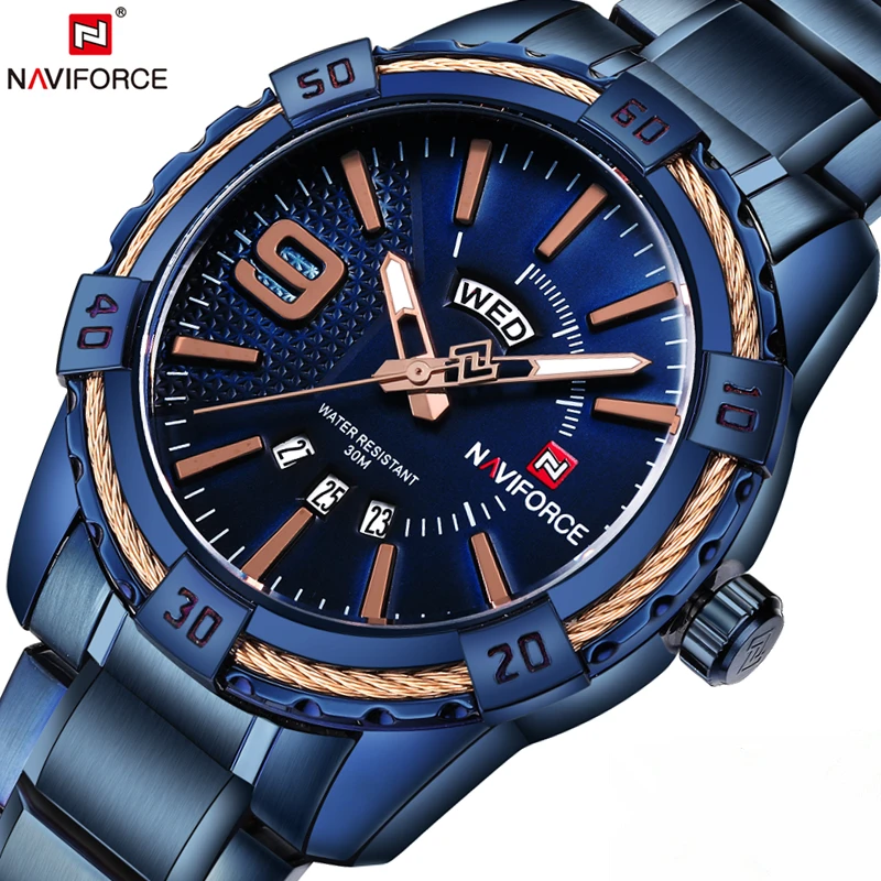 Goede NAVIFORCE Mode Casual Merk Waterdichte Quartz Horloge Mannen Militaire Rvs Sport Horloges Man Klok Relogio Masculino