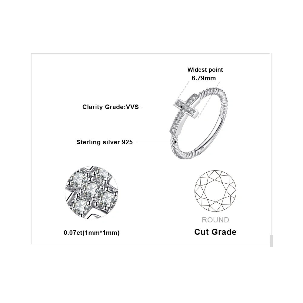 JewelryPalace Trendy Cross Ring Cubic Zirconia Peace Statement Rings For Women Authentic 925 Sterling Silver Color Fine Jewelry