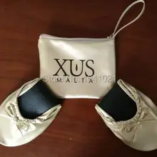 Популярные золотистые складные эластичные складные туфли на заднем каблуке