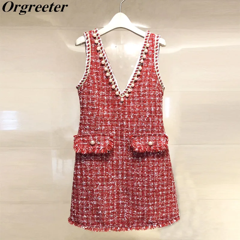 tweed dress red