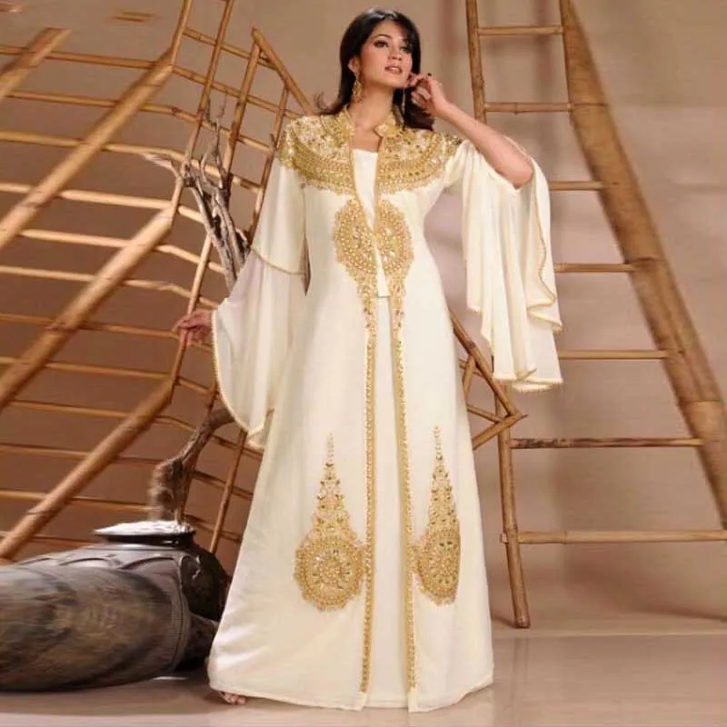2015 Robe De dubaï mousseline De soie blanche musulmane Robe De soirée