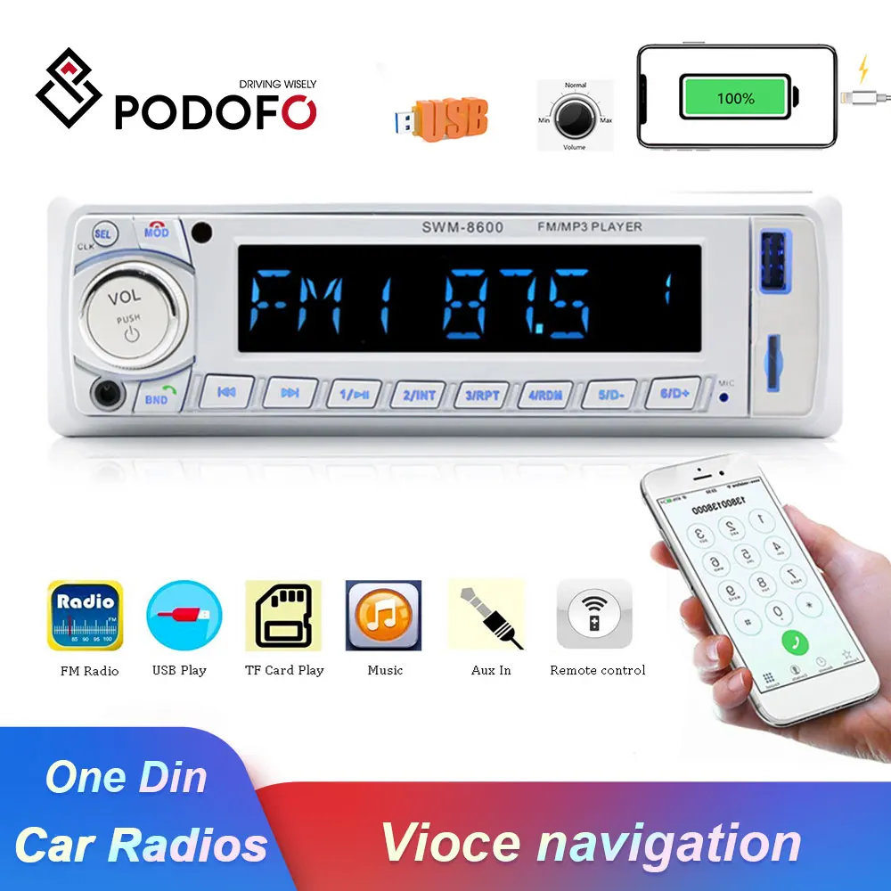 Podofo Авторадио 1 Din автомагнитола 12 В аудио стерео Bluetooth MP3 радио плеер fm-радио Coche Autoestereo USB/SD Пульт дистанционного управления