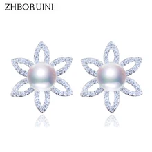 Zhboruini Мода Серьги с жемчугом Ювелирные изделия из жемчуга цветок Серьги пресноводный жемчуг 925 Серебряные ювелирные изделия для Для женщин