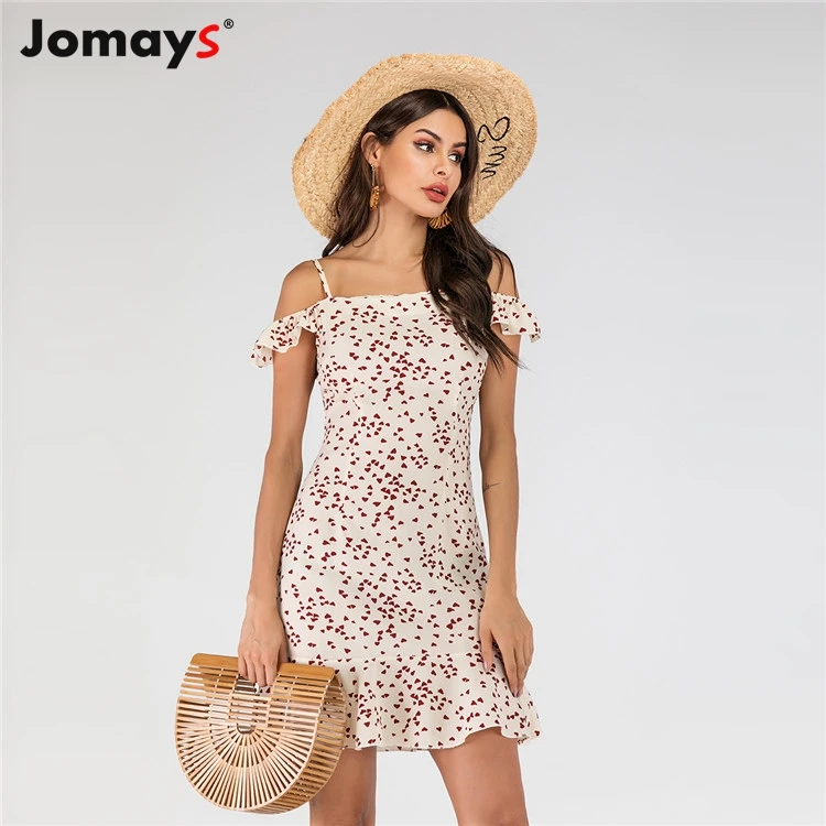 Jomays Summer Dress Vintage Floral Print Spaghetti Strap Ruffle Lady Women Mini Dresses Vacation Casual Clothes | Женская одежда