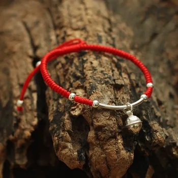 100% Real Silver color Bracelet Women Amulet Handmade Bell Charm Buddha Lucky Red Rope String Bracelet & Bangle Jewelry