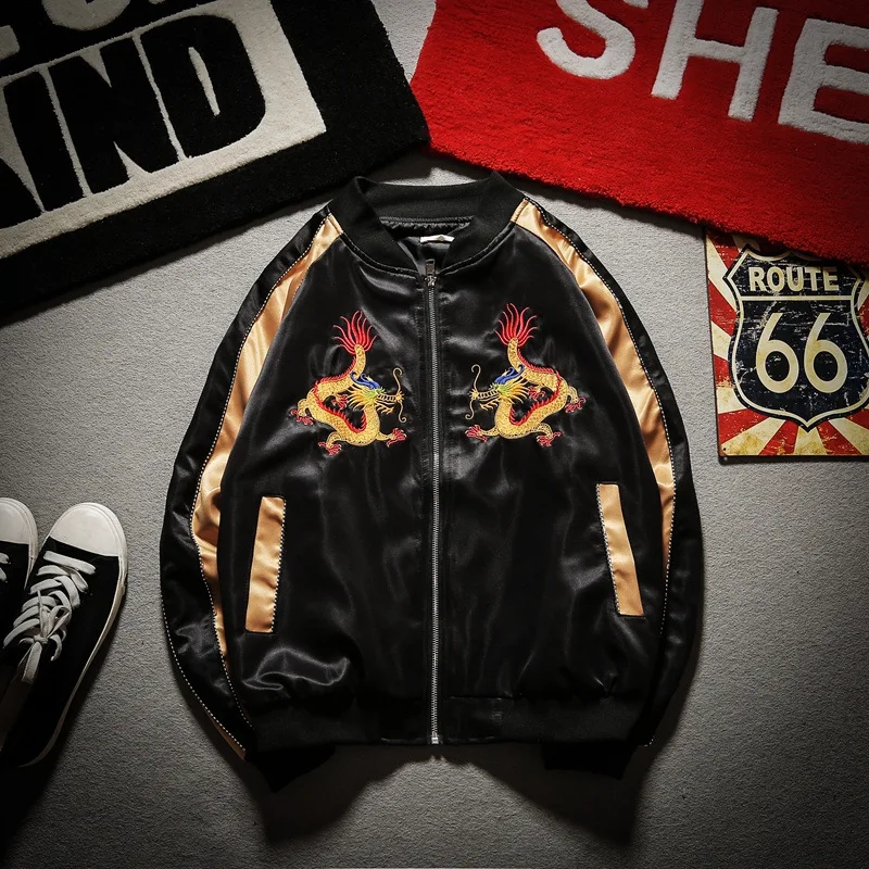 Embroidery Dragon Bomber Jacket Men Jacket Streetwear Hip Hop Baseball Jacket