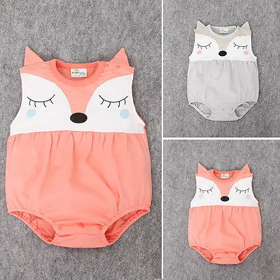Одежда для новорожденных от 0 до 24 месяцев милое летнее Боди без рукавов с рисунком лисы из мультфильма, боди для малышей, боди