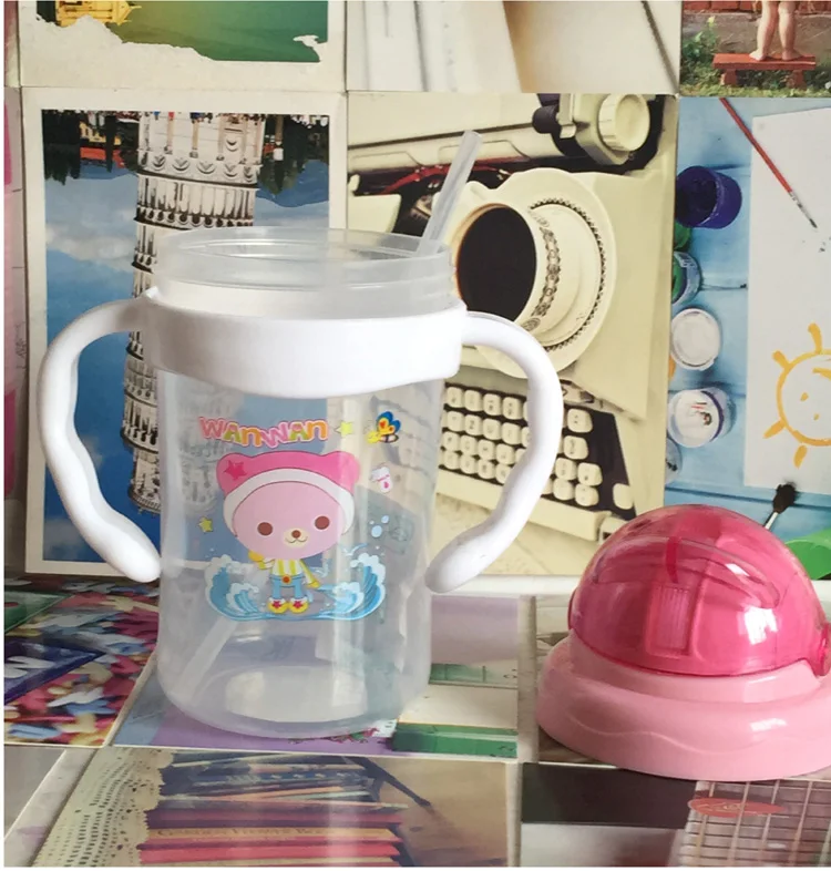 Лидер продаж, 1 шт., 300 мл, Мультяшные детские чашки с ручками для обучения питанию, детские чашки с соломинкой, подпрыгивающий чайник для кормления новорожденных