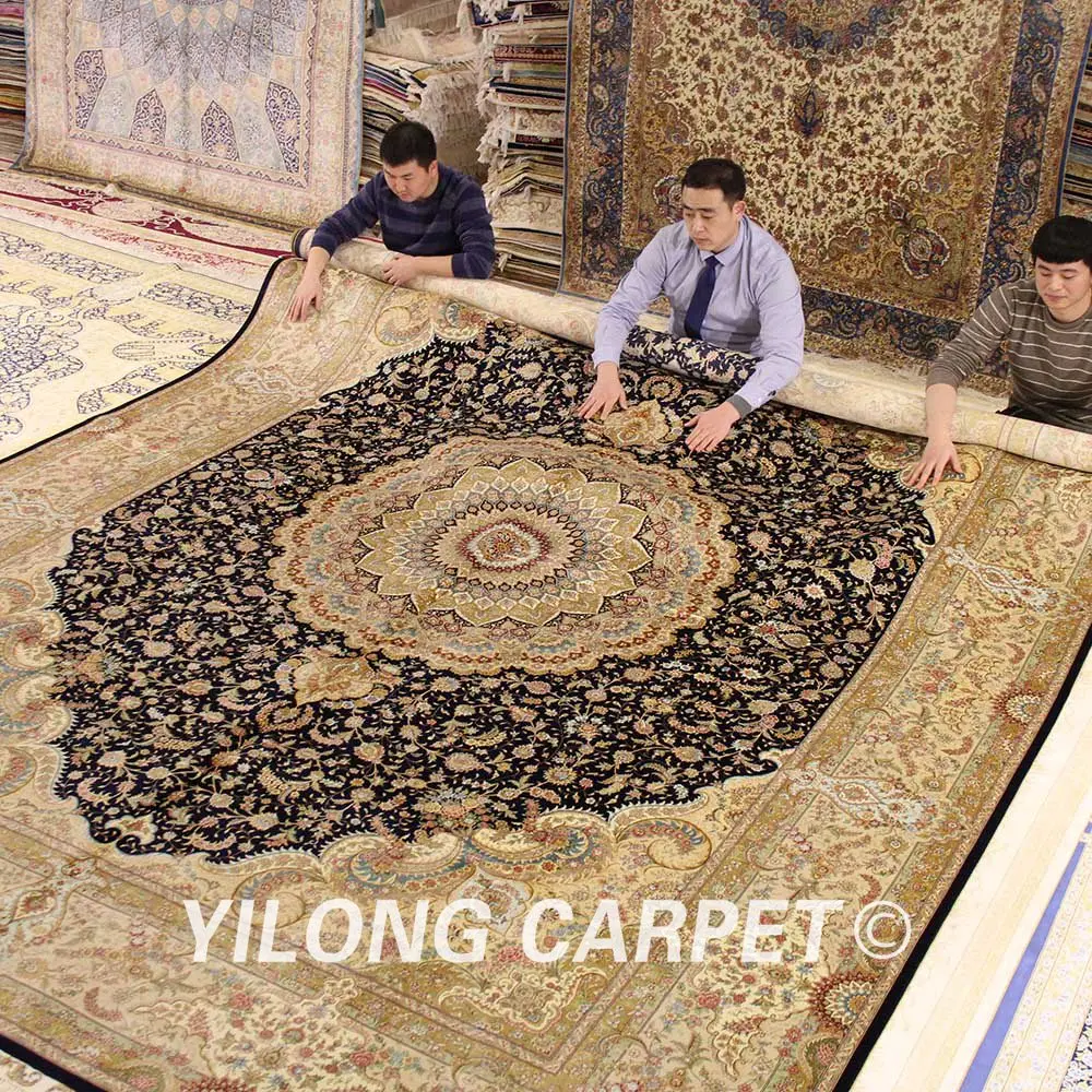 Yilong 10'x14' большой персидские шелковые Коврики Классический Восточный Синий ручной работы дома шелковый ковер (ZQG011A)