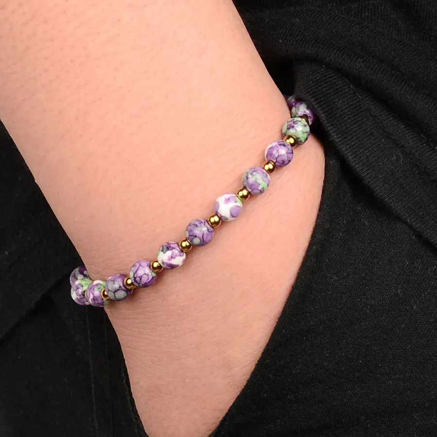Natural Purple Rainbow Stone Beads Bracelet Hand Chain Lucky Adjustable Bracelet Bohemia Bracelets Unisex Wrist Men Women Gifts (7)
