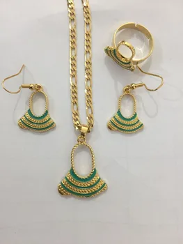 

handmade crystal BAG Pendan Necklaces Earrings Gold Color PNG Jewellery Set Papua New Guinea Wedding party women girls gifts