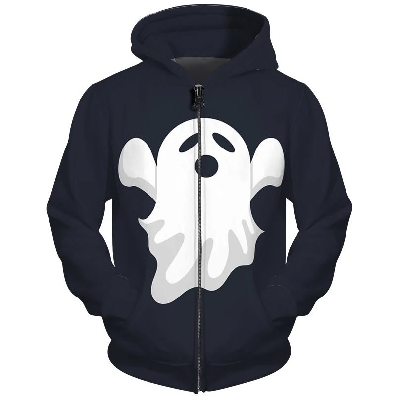 Cloudstyle 2019 New Winter Mens Hoodies 3D Skull Ghost Printed Zipper
