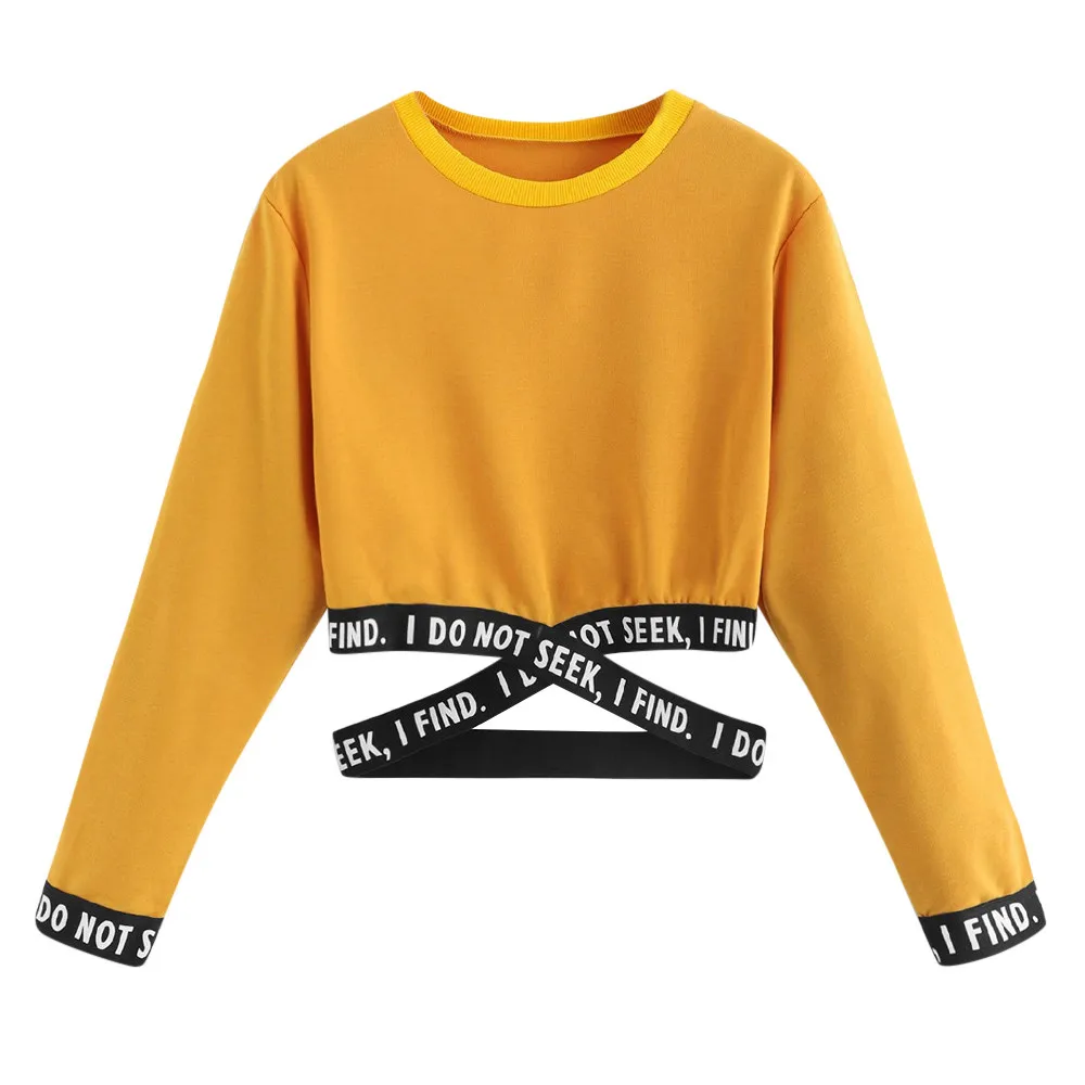 Укороченный свитер женские толстовки Зимний пуловер Harajuku moletom осень женские буквы 3 толстовки Одежда Sudadera Mujer Топ - Цвет: Цвет: желтый