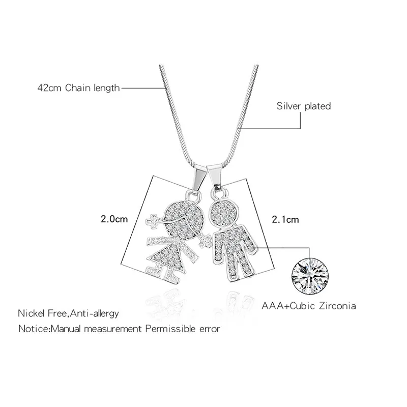 Серебряный кристалл фигура мальчик и подвеска для девочки короткое колье цепь колье ожерелье Дружба милые детские ювелирные изделия подарок высокое качество