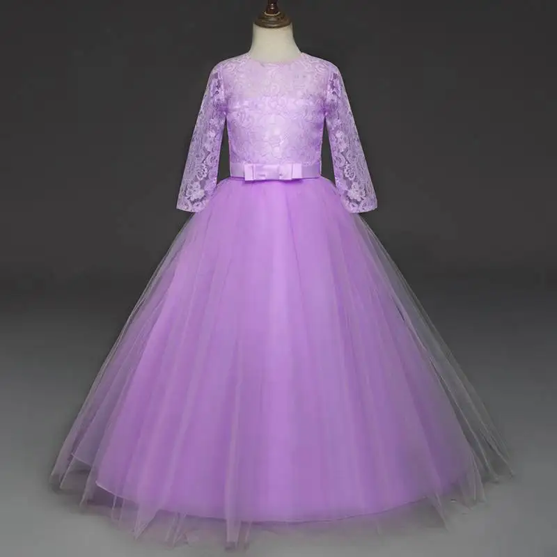 Бальное платье с помпоном из пряжи; дизайнерские вечерние платья для девочек на свадьбу, День рождения; детская элегантная одежда для девочек; От 3 до 12 лет - Цвет: purple
