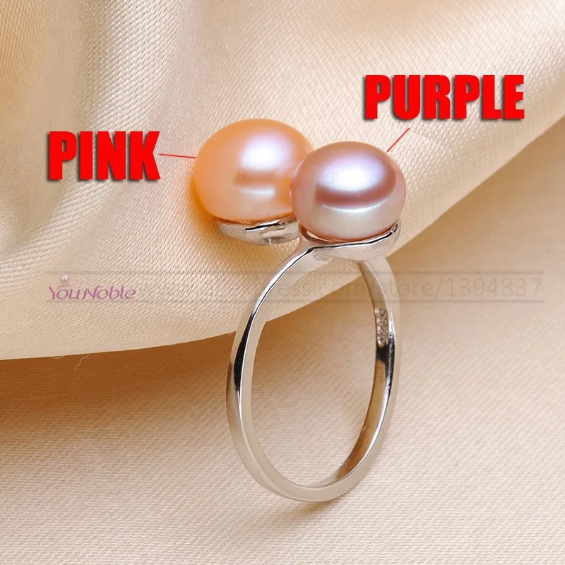 YouNoble натуральный культивированный двойной жемчуг кольца для женщин, серебро 925 Двойное регулируемое кольцо с жемчугом подарок на день рождения
