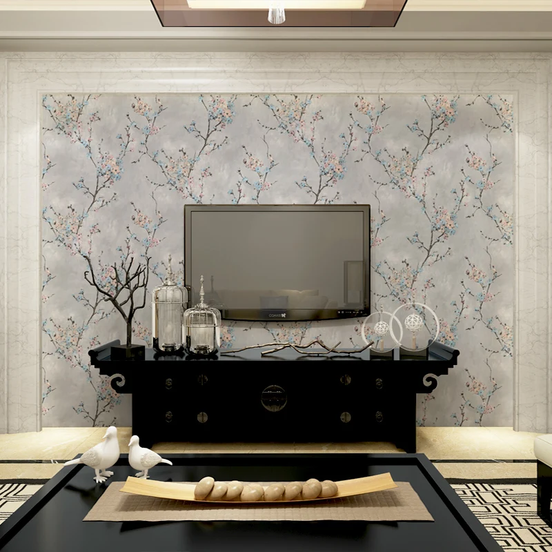 American Style Bedroom Non-woven Wallpaper For Walls Vintage Pastoral Plum Blossom Living Room TV Background Wall Paper Flower American Style Bedroom Non-woven Wallpaper For Walls Vintage Pastoral Plum Blossom Living Room TV Background Wall Paper Flower
