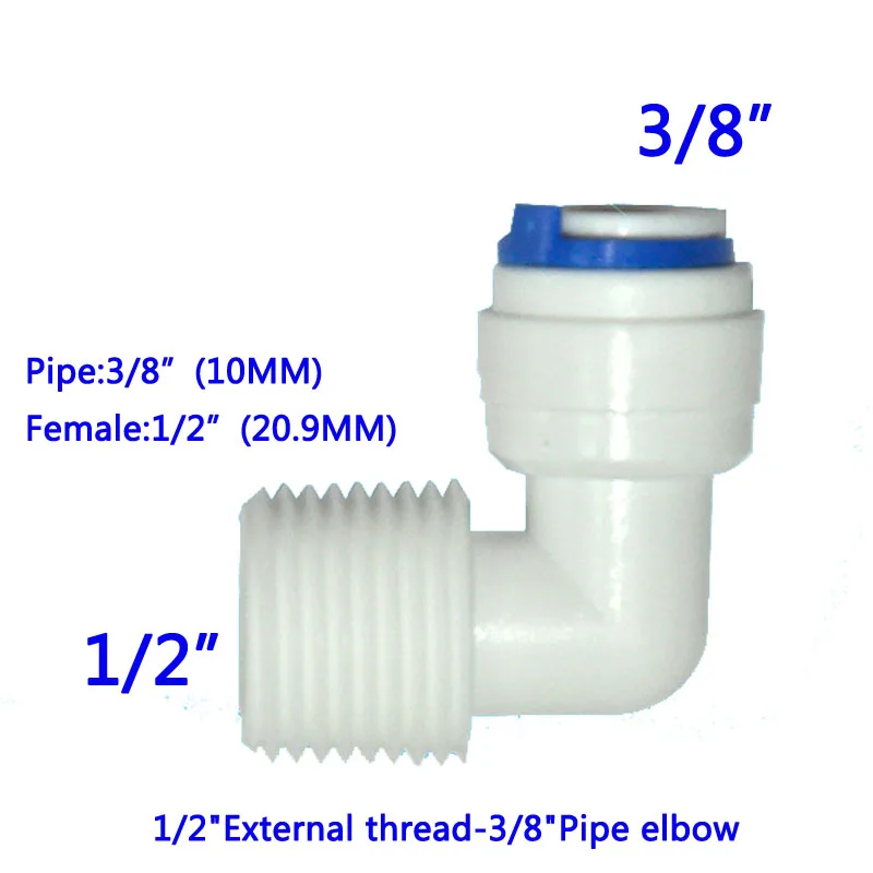 

1PC 1/2" external thread to 3/8" elbow connector RO Water Fitting Tune Quick Connect Reverse Osmosis White fast connection