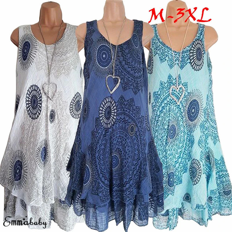 

Women Holiday Chiffon Crew Neck Dress Ladies Floral Beach Mini Dress