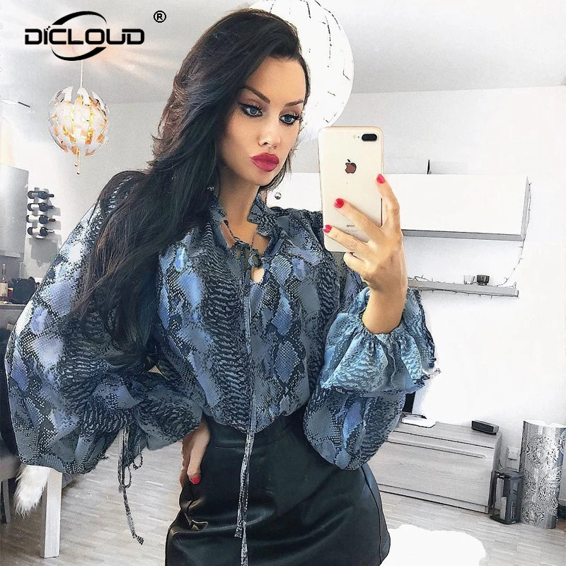 

Hot Fashion 2019 Spring Snakeskin Print Women Blouses Sexy Long Sleeve Shirts Blusas Mujer Streetwear Casual Ladies Summer Tops