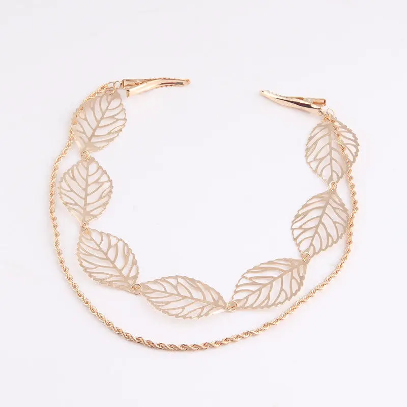 AE-CANFLY Golden Hollow Leaf Head Chain Tassel Headpiece Hiar Clip Women Dropshipping Hair Accessories 2H1012 - Image 3