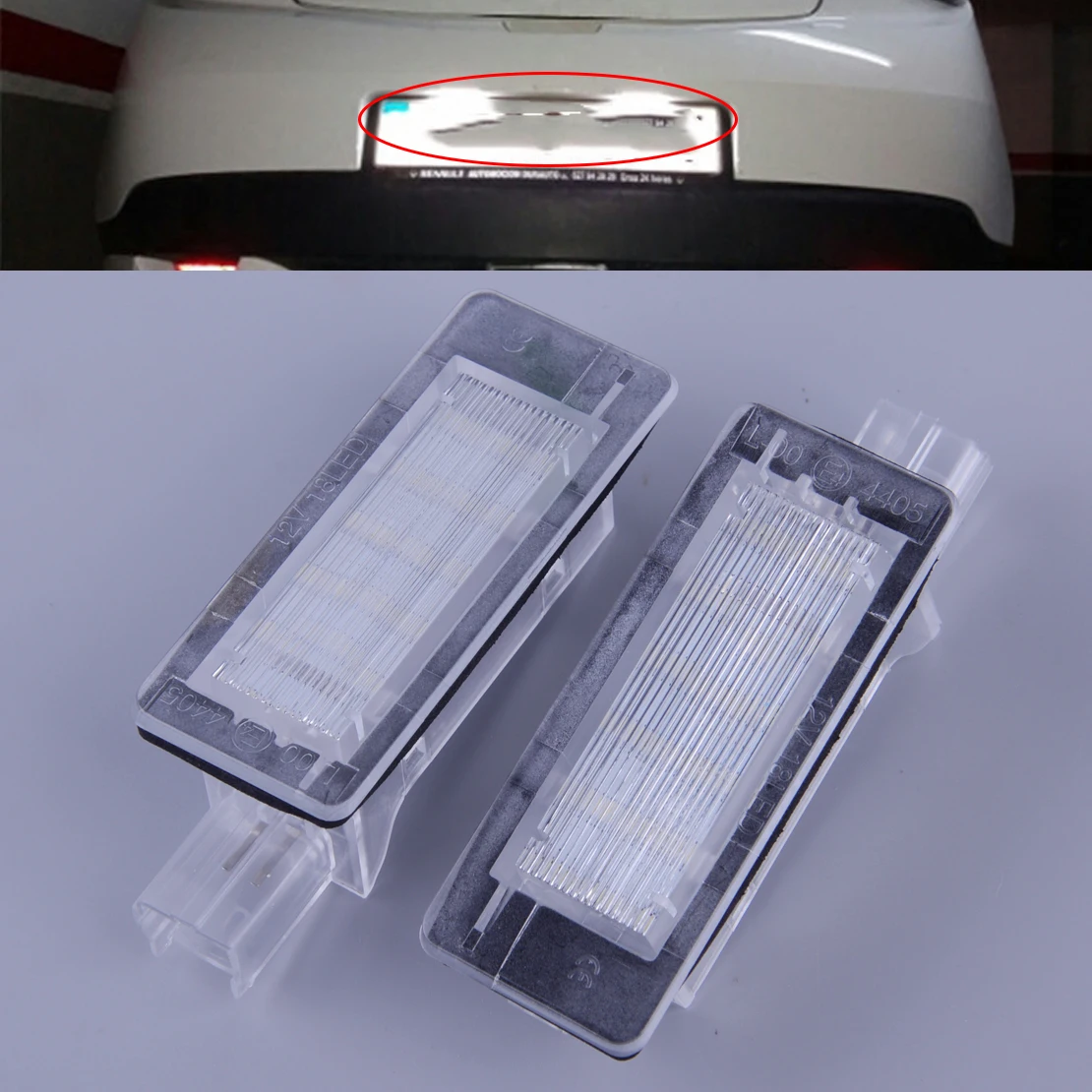 

beler 1 Pair White 18LED License Number Plate Light Lamp 8200013577 fit for Renault Espace MK4 Scenic Laguna