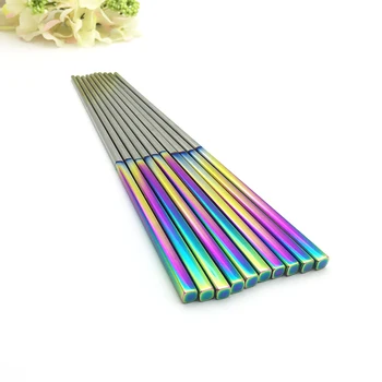 

1 2 5 10 Paris 24cm 9.2in Flatware Chopsticks Food Grade Stainless steel Chinese Rainbow Chopstick Reusable Chopsticks set