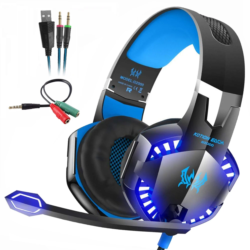 

Kotion EACH Stereo Gaming Headset for Xbox One PS4 PC Surround Sound Over-Ear Headphones with Noise Cancelling Mic LED Lights