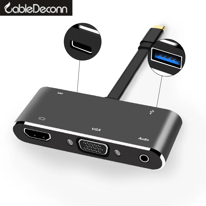 

USB-C HDMI VGA adapter usb c hub to usb3.0 usbc charge 3.5mm aux jack cable Multiport converter for Macbook pro dell huawei p20