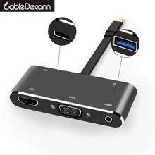 USB-C HDMI VGA adapter usb c hub to usb3.0 usbc charge 3.5mm aux jack cable Multiport converter for Macbook pro dell huawei p20