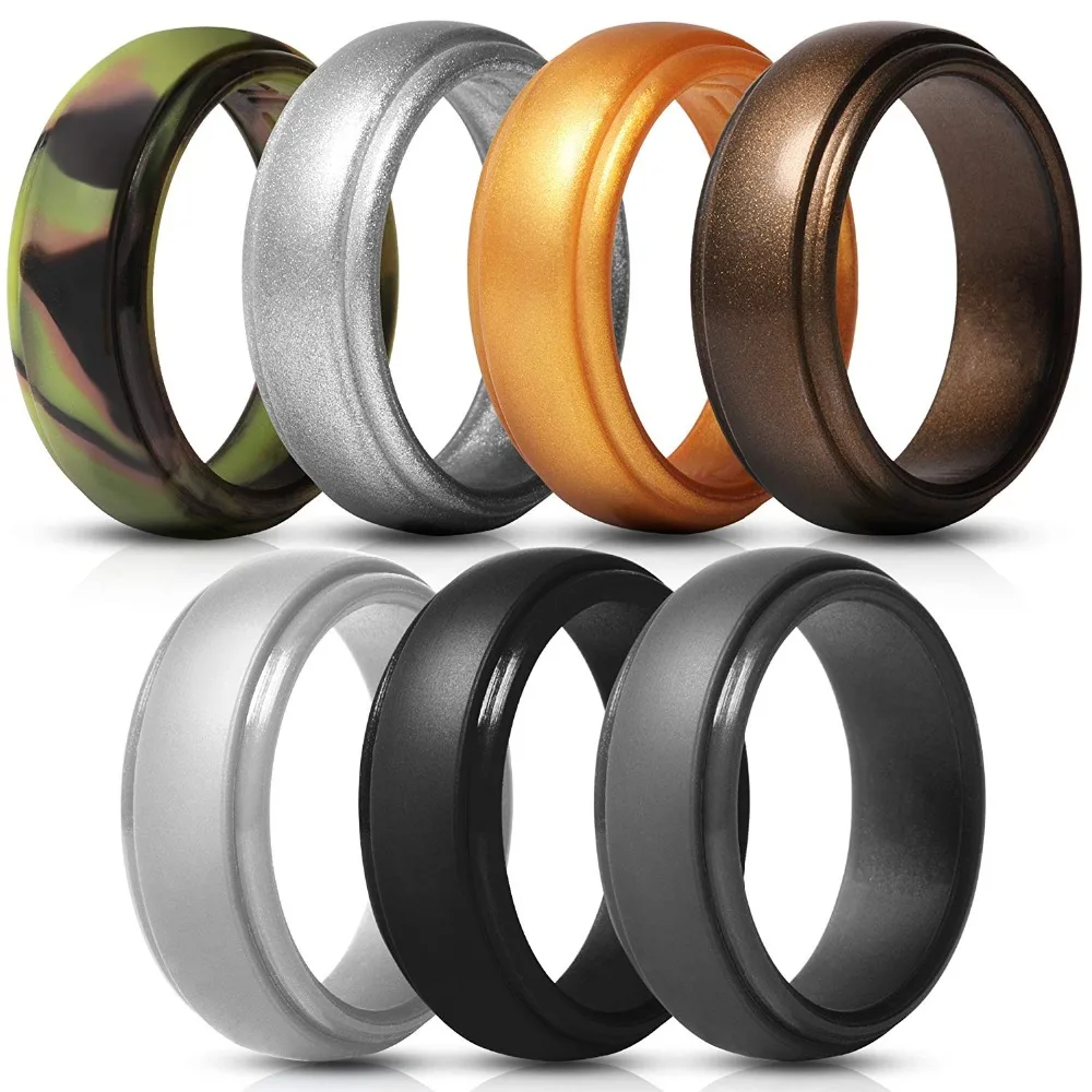 16 Styles 7pcs/set Food Grade FDA Silicone Ring For Men Women Wedding Rubber Bands Hypoallergenic Flexible Silicone Finger Ring