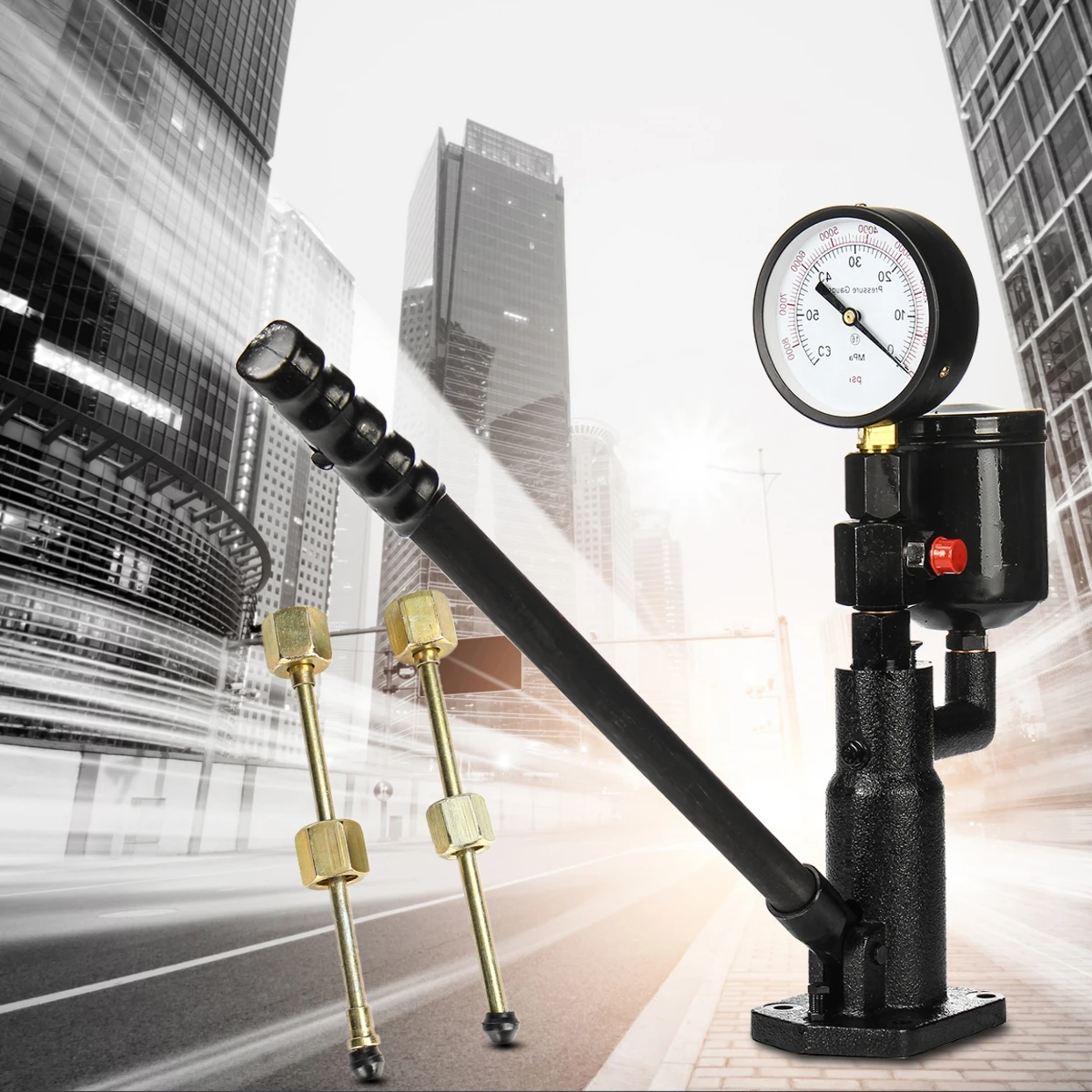

Diesel/Injector Nozzle Pressure Tester 1L Pop Dual Scale Read Gauge Bar/PSI 0-60Mpa Steel Black High Pressure Pipe Diagnostic