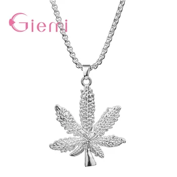 

Dropshipping Fashion Maple Leaf 925 Sterling Silver Necklace Hemp Leaf Pendant Charm Chain Necklace Women Accessories
