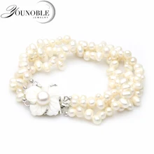 YouNoble, настоящий многослойный браслет для женщин, белый шарик, пресноводный ювелирный браслет с жемчугом, массивный Шарм для девочек, лучший подарок на день рождения