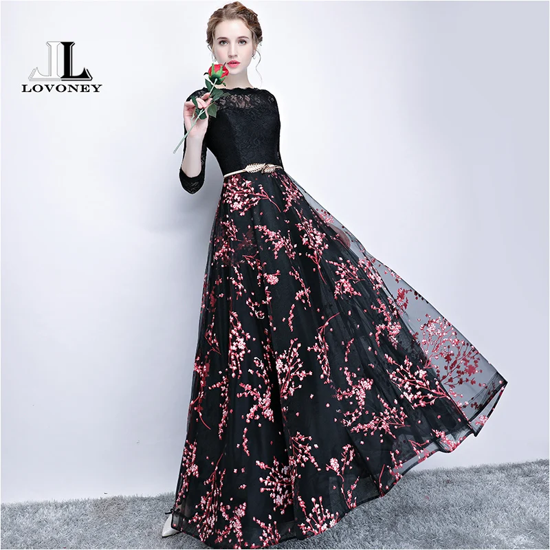 LOVONEY Elegant Lace Evening Dress Long Flower Print Occasion Party Dress Evening Gown Formal Dresses Robe De Soiree YS410 LOVONEY Elegant Lace Evening Dress Long Flower Print Occasion Party Dress Evening Gown Formal Dresses Robe De Soiree YS410