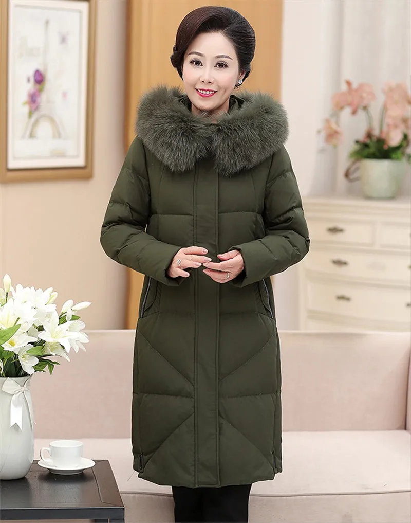 Большой размер, XL-13XL пуховик, женские зимние парки, утепленное пальто с капюшоном, для женщин среднего возраста, супер большой размер, белые пуховики на утином пуху - Color: Green