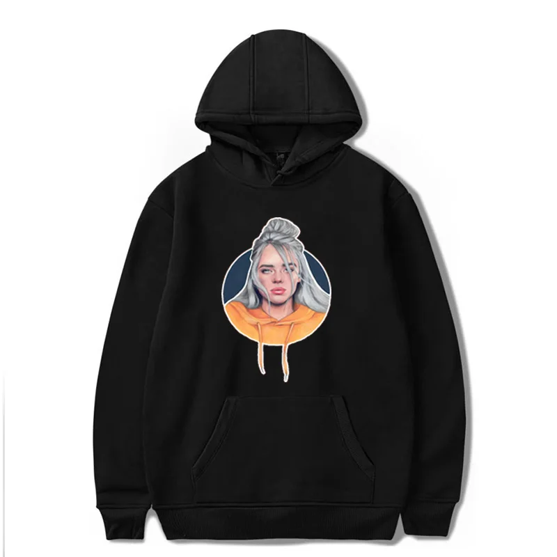  Women Man Billie Eilish Hoodies Solid Color Long Sleeve Sweatshirts Casual Loose Hooded Pullover Le